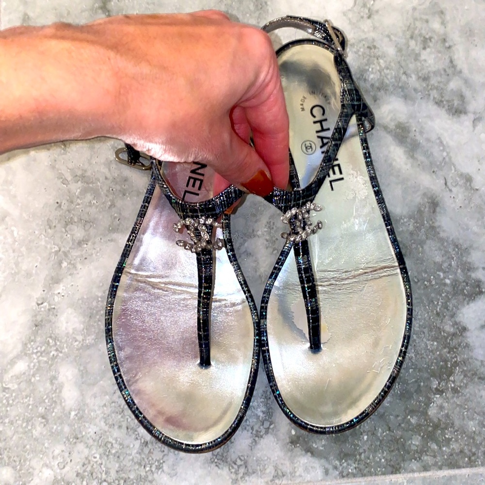 Chanel T Strap Ankle Buckle Sandal